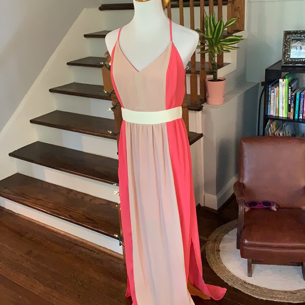 Coral & Tan Colorblock Dress